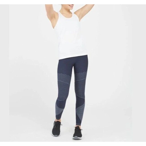 SPANX $88 Seamless Tummy Control Moto Leggings Look at Me Now Indigo Sky Size M - Picture 3 of 9